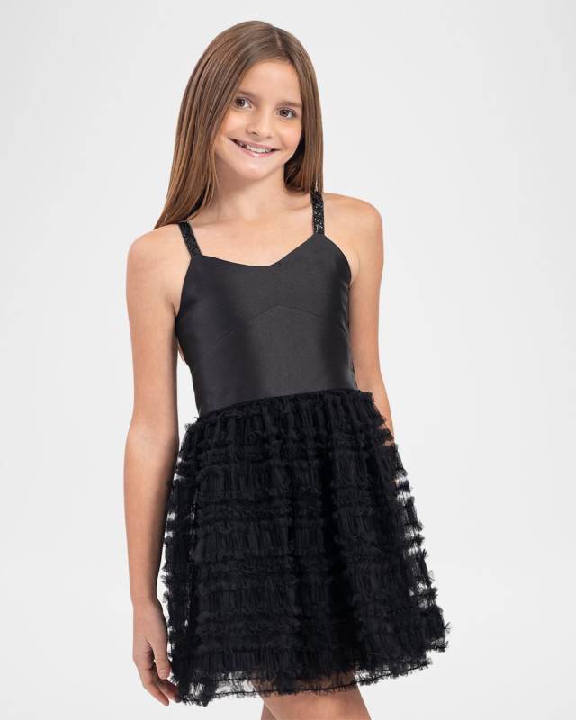 Girl's Chloe Ruffle-Skirt Henley Dress, Size 7-14